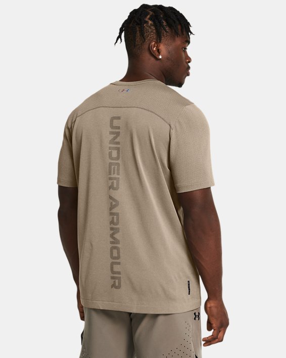 Men's UA Vanish Elite Seamless Wordmark Short Sleeve, Brown, pdpMainDesktop image number 1